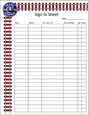 Praise Station Sign-In Sheet